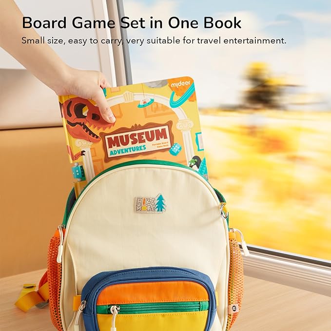 Mideer 6-in-1 Magnetic Board Game Set, Portable Board Game Book, Beginner Classic Board Games Chess Set for Kids, Travel Road Trip Game for Ages 3 4 5 6 - Museum Adventure