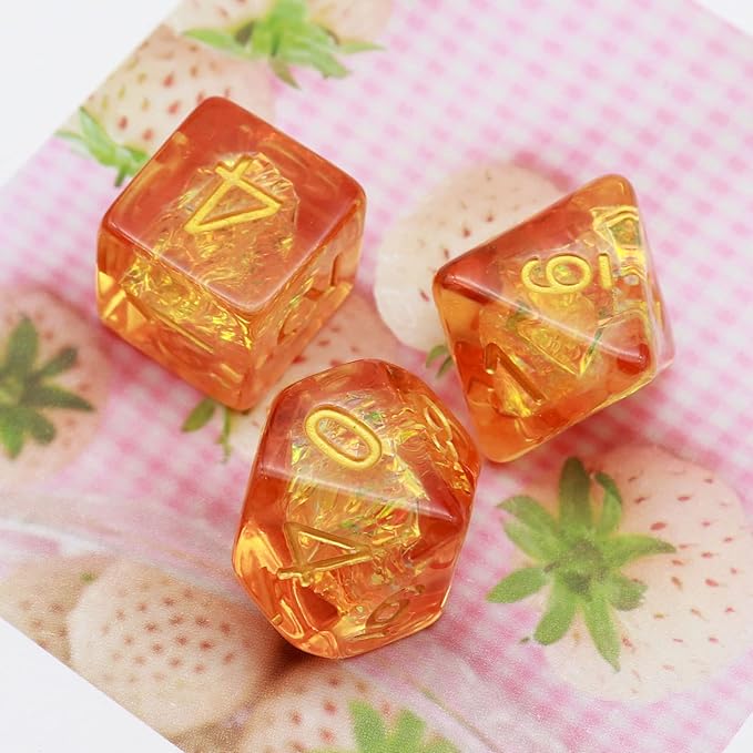 Haxtec Orange DND Dice Set RPG Fall Filled Resin Polyhedral D&D Dragon Dice with Iridescent Mylar Inclusion for Roleplaying Games Dungeons and Dragons Gift