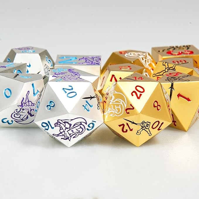 Metal DND Dice Set, Dragons and Warriors DND Dice 7-pcs Metal Polyhedral Dice Set for Dungeons and Dragons RPG MTG Table Games (Gold)