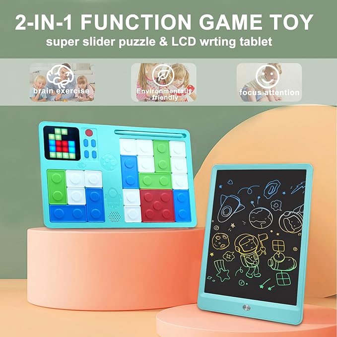 2 in 1 Toddler Toys, LCD Writing Tablet&Puzzle Game, 530+Brain Teaser Puzzle, Educational&Learning Games Drawing Pad for Kids Teens, Birthday Xmas Gifts for Girls Boys(1 Pack), Pink