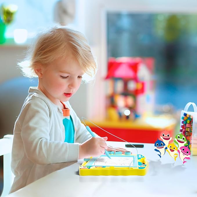 Lollipop Baby Shark Magnetic Drawing Board with Stylus and 3 Stamps, for Boys or Girls (Blue)…