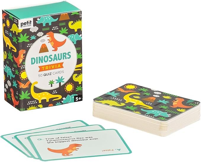 Petit Collage Dinosaurs Trivia Quiz Cards – Fun Card Game for Kids, Kids Trivia Game for Ages 5+ – Includes 50 Dinosaur-Themed Quiz Cards – Perfect for Family Fun