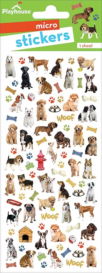 Playhouse Micro Mini Foil Accent Sticker Sheet for Crafts, Trading & Collecting - Dog Buddies 1 Pack