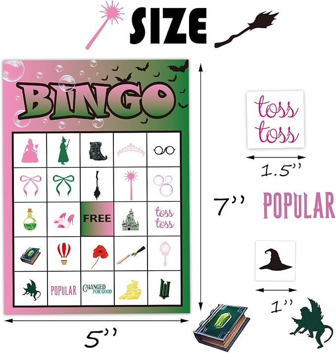 Wicked Bingo Game for Kids Wicked Party Decorations Pink and Green Witch Bingo Cards for 24 Players West Witch Bingo for Adults Birthday Party Board Table Bingo Cards Game for Family Large Group