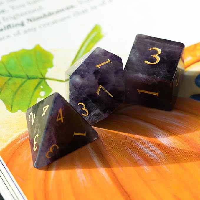 UDIXI Amethyst Gemstone Dice Set D&D Crystal Stone DND Dice with Gift Case for Dungeons and Dragons Role Playing Games Tabletop Games (Amethyst)