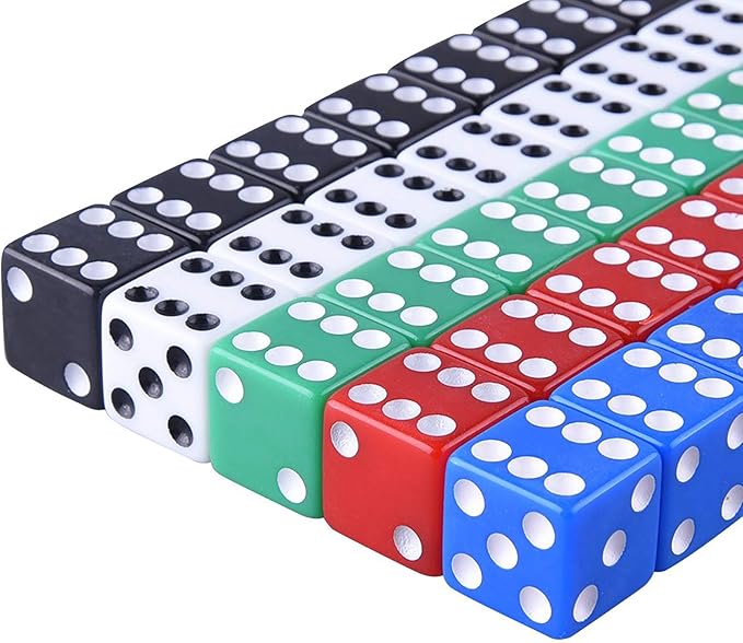 AUSTOR 50 Pieces Game Dice Set, 5 Colors Square Corner Dice with Velvet Storage Bag, Play Games Like Tenzi, Farkle, Yahtzee, Bunco or Teaching Math