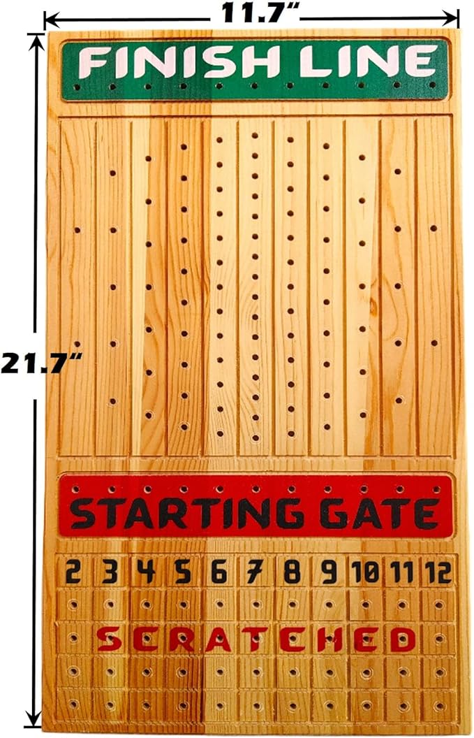 Horse Racing Game for Adults With 11 Luxurious Metal Horses (Silver, Black, Rose Gold), 22" Pine Wood Race Game Board, Dice & Card Included (Log Color3)