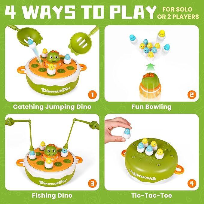 Dinosaur Pop Up Board Games, 4-in-1 Magnetic Fishing Games Set, Dinosaur Operation Game for Toddlers Ages 3+ Birthday