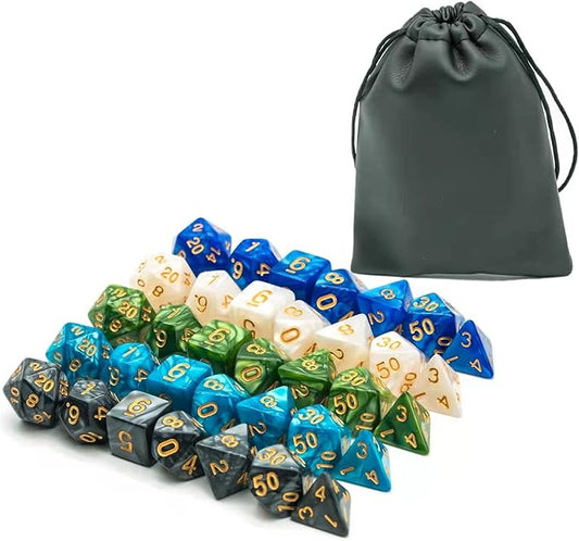 5 Sets Dice DND Polyhedral Dice Set (35pcs) with 1 Leather Die Bag, D&D Die Set for Dungeons and Dragons, RPG Table Games. (5Sets/35Pcs)