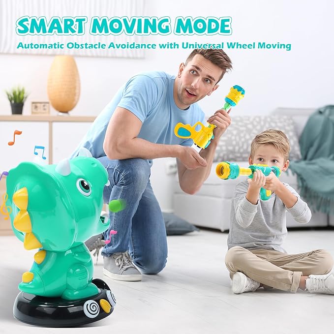 EagleStone Moveable Dinosaur Shooting Toys for Kids, Triceratops Dino Shooting Games with 2 Gun, 48 Balls, LCD Score Record, for Boys and Girls, Party Favor for Indoor and Outdoor