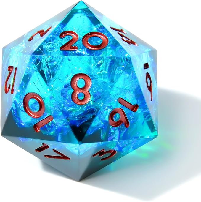 Single D20 Dice-22MM 20 sideds DND Resin Sharp Edged Resin Dice for Dungeons and Dragons, RPG, Polyhedral D&D Dice, Roleplaying Games MTG Table Games(Blue Black)