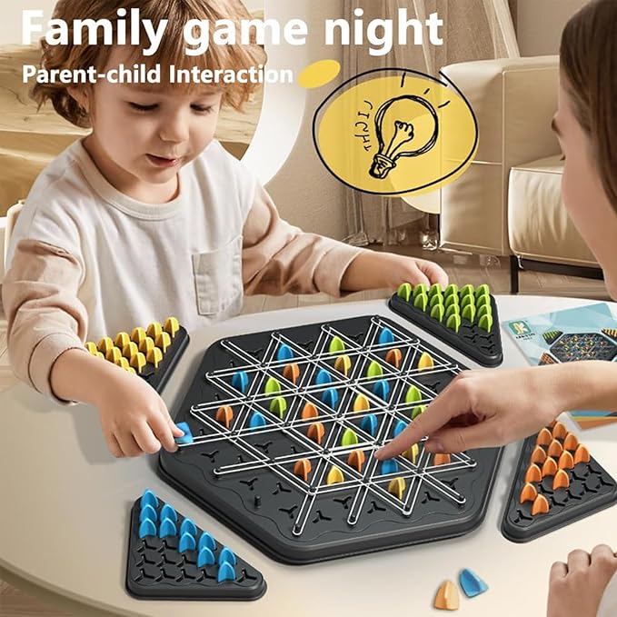 Chain Triangle Chess Game, Triggle Rubber Band Game, Triangle Chain Chess Game Set, Strategy Board Games, Famliy Night Games for Kids and Adults, 2 to 4 Players