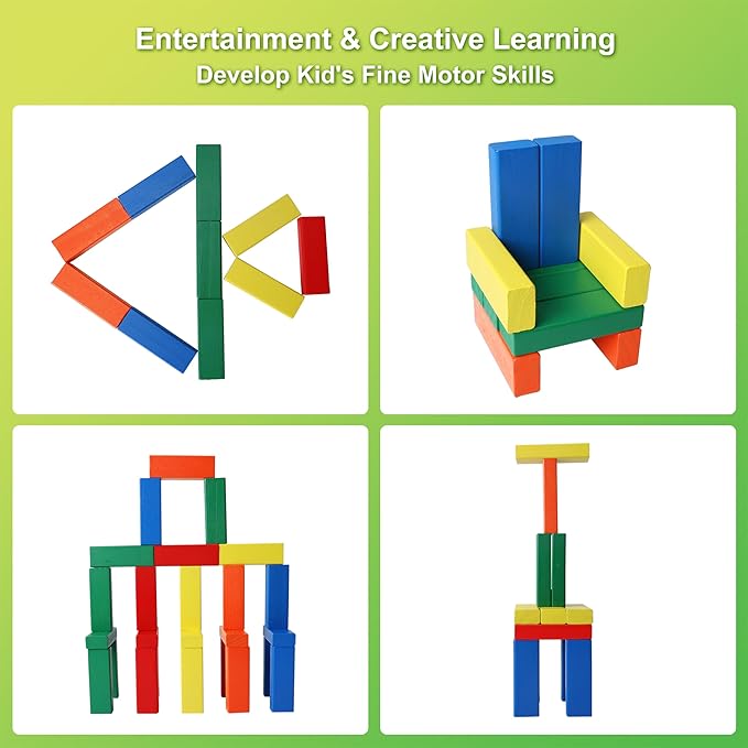 GOTHINK Tumble Tower Game for Kids and Adults, 60pcs Wooden Stacking Board Games Building Blocks for Kids and Family Games Night, Colorful Wood Balancing Blocks Game