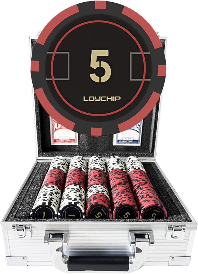 Poker Set with Numbered Chips 600-pcs for Card Board Game, 11.5g Weight with Playing Cards for Texas Hold'em, Blackjack Gambling, Late Night Poker Games