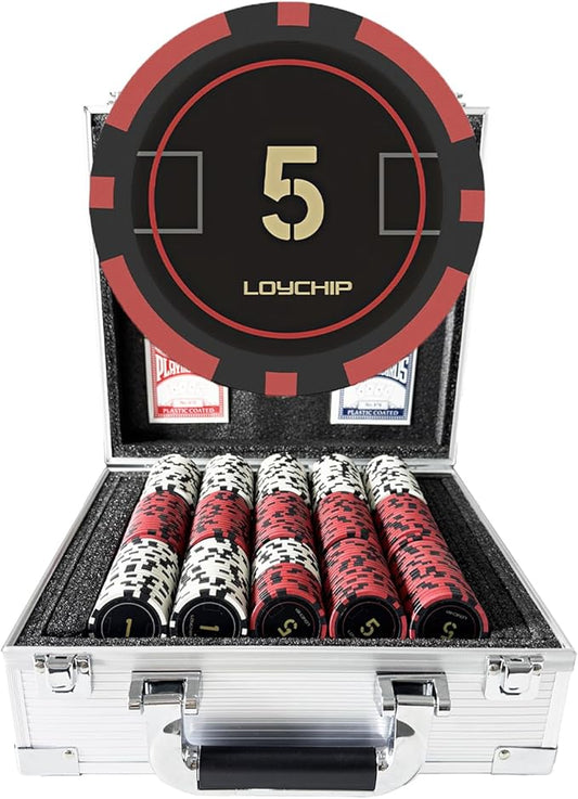 Poker Set with Numbered Chips 600-pcs for Card Board Game, 11.5g Weight with Playing Cards for Texas Hold'em, Blackjack Gambling, Late Night Poker Games