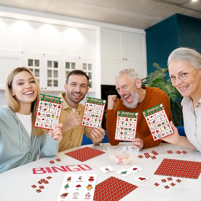 Christmas Bingo Game, Christmas Bingo Games for Family, 24 Players Bingo Cards, Holiday Xmas Activities for Family, Large Group Bingo Supplies Family Party Game -08
