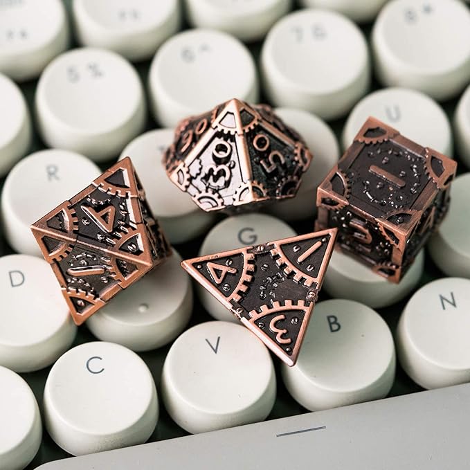 UDIXI Steampunk Metal Dice Set 7 Die Polyhedral DND Dice Set D&D Dice for Dungeons and Dragons Role Playing Game and Math Teaching (Ancient Copper)