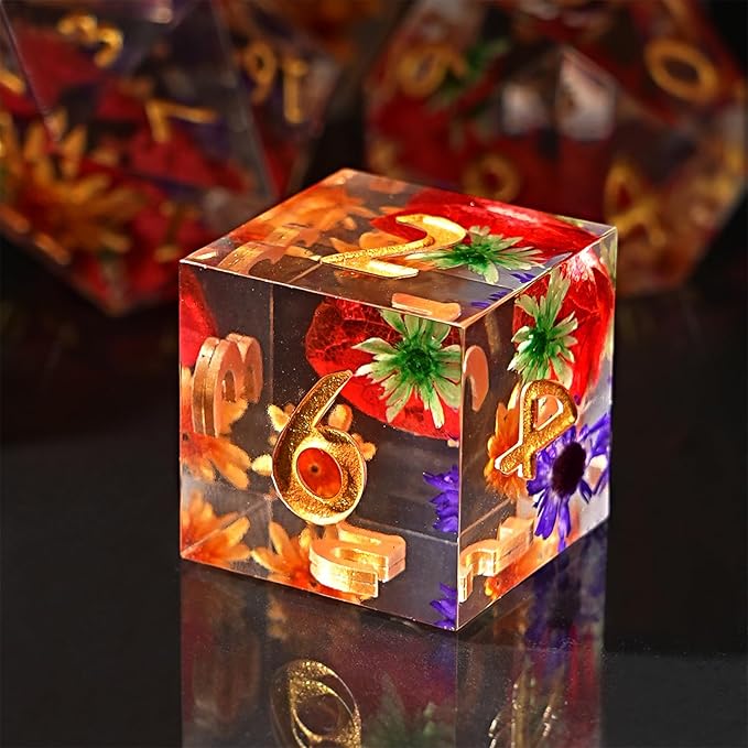 Resin DND Dice Set, Sharp Edge Flower Floral D&D 7-Die for Dungeons and Dragons, Resin Dice D and D, 7PCS Die for RPG Role Playing Games D&D Starter Kit