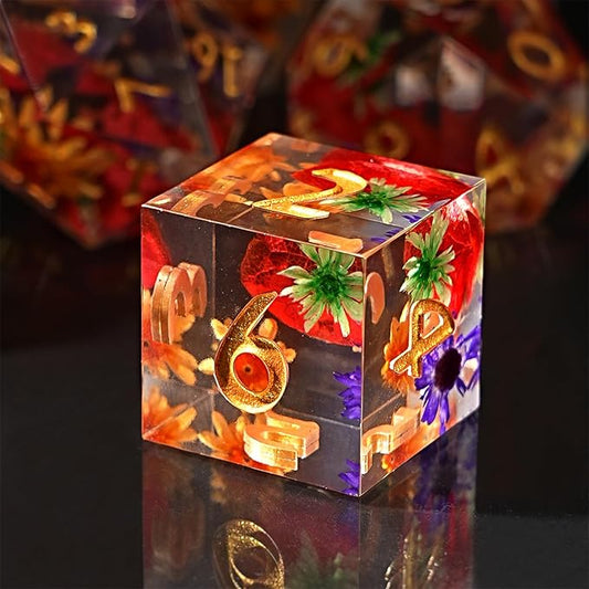 Resin DND Dice Set, Sharp Edge Flower Floral D&D 7-Die for Dungeons and Dragons, Resin Dice D and D, 7PCS Die for RPG Role Playing Games D&D Starter Kit