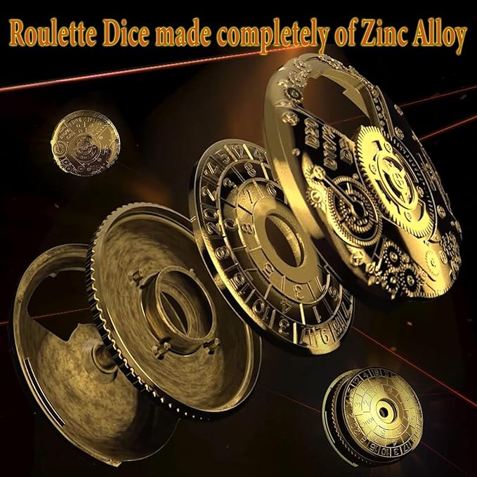 UD 7 in 1 Roulette Dice Dungeons and Dragons Dice Steampunk Themed Metal Dice Set D&D Roleplaying Dice Multi-Purpose Dice for Roleplaying Games(Imitation Gold)