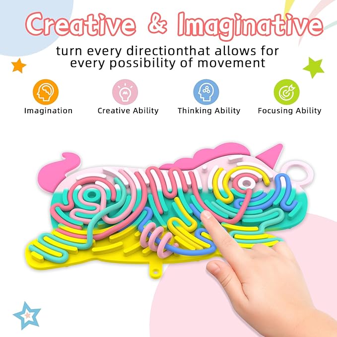 Silicone Sensory Activity Board,Double-Sided Busy Board for Fine Motor Skill,Fidget Toy for Calming, Stress, Anxiety, ADHD , Autism , Silent, No Mess , Kids 3+ & Adults(Unicorn,Colorful)