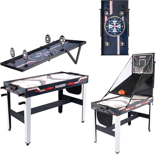 ROSEED 4 in 1 Combo Game Table for Home, Game Room, Friends & Family, Shooting Games, Air Hockey, Basketball, Darts, Multi Game Table