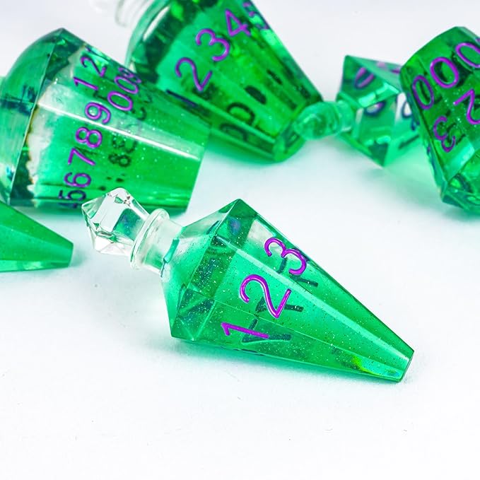 7PCS Potion DND Dice Set,Transparent Sharp Edge Dice Set D&D RPG Polyhedral Die,for Dungeons & Dragons, Pathfinder, and TTRPG Roleplaying Games (Green)