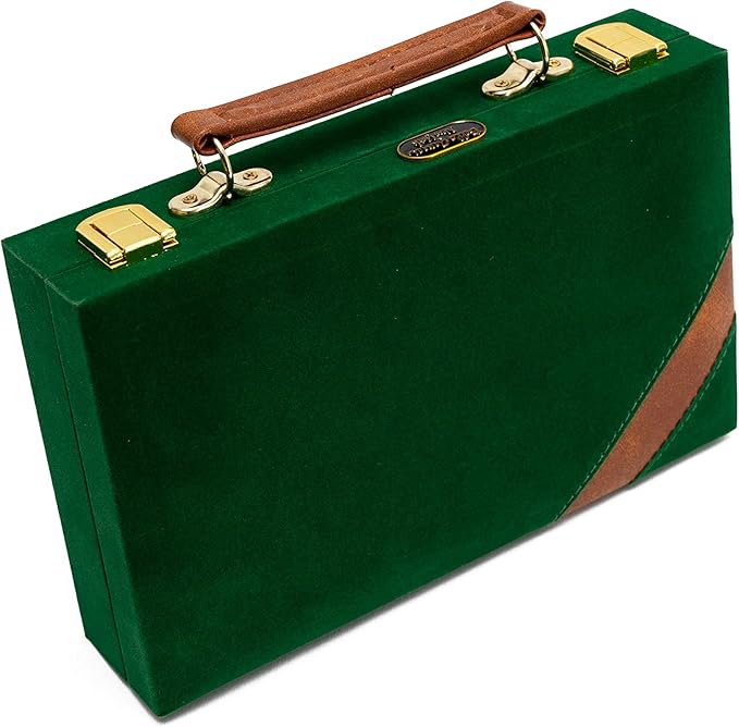 Bello Games New York, Inc. Fashion Avenue Designer Case Double Six Professional Jumbo Size Two Tone Tournament Dominoes Set with Spinners in a Green Velour Case