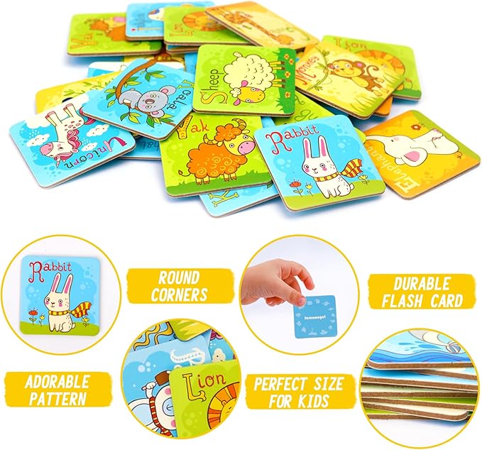 Animal Matching Memory Game Flash Cards for Toddlers,Letter Matching Memory Card Game,Fun Alphabet Flash Cards ABC Learning, Preschool Learning Activities Educational Toys for Boys & Girls Age 4 to 8