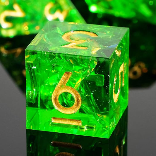 DND Dice Set Sharp Edged Dice Set of 7 DND Faceted Dice Golden Numbers and Beautiful Iron Box Perfect for Dungeons & Dragons RPG and Board Game(Green Gold)