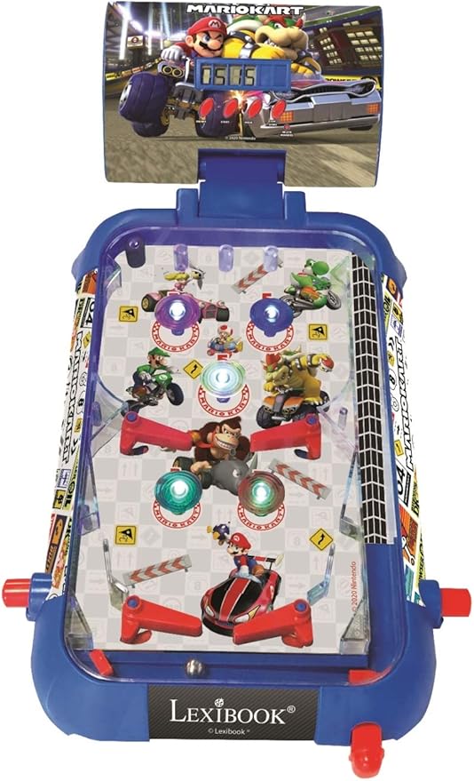 Lexibook Nintendo Mario Kart Table Electronic Pinball, Action and Reflex Game for Children and familiy, LCD Screen, Light and Sound Effects, Blue / red, JG610NI