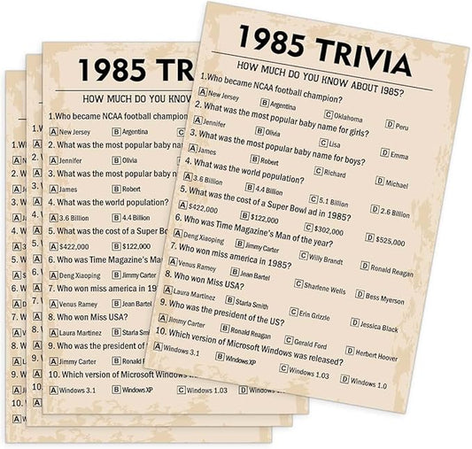 40th Birthday Party Games, 1985 Trivia Games, Birthday Party Supplies for Adults, Fun 1985s Party Game，Pack of 30 Cards