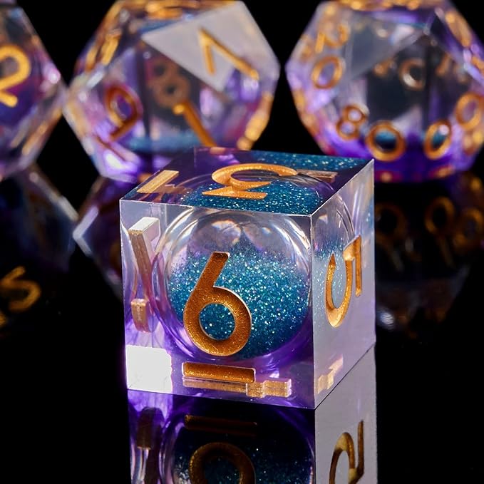 Liquid Core Quicksand Resin DND Dice, Sharp Edge Dungeons and Dragons Polyhedron Game Dice Set for Role Playing Games RPG Explorer Magic, Holiday Birthday Gifts Party Favors