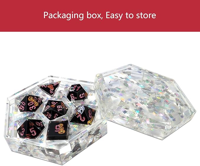 DND Dice Set Polyhedral, IDTQ Dungeons and Dragons Purple Dice Set RPG MTG Table Games 7-Die Resin Sharp with Acrylic Starlight Accent Box (Pumpkin - Black)