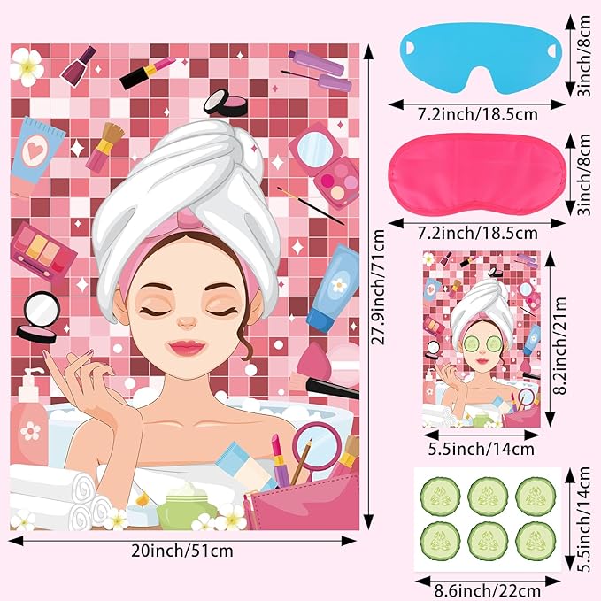 Hooqict Spa Party Games Pin The Cucumbers on The Girl Spa Birthday Party Supplies for Kids Girls Women, Large Sleepover Slumber Pin The Games Poster with 42 Cucumber Stickers