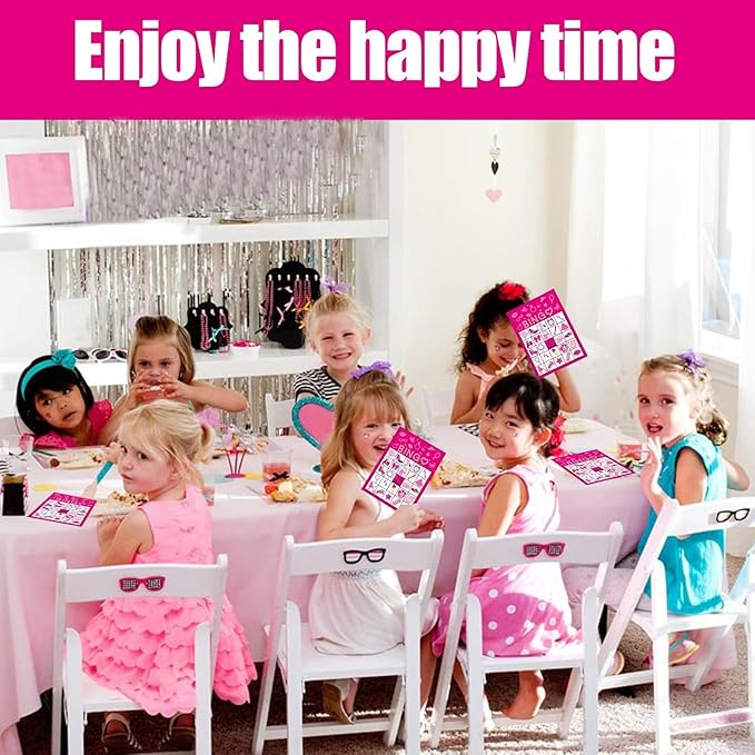 Pink Party Bingo Games Hot Pink Birthday Party Game for Kids Adults Girls Birthday Party Favors 24 Players Bingo Cards Princess Doll Game for Family Holiday Gatherings Party Supplie