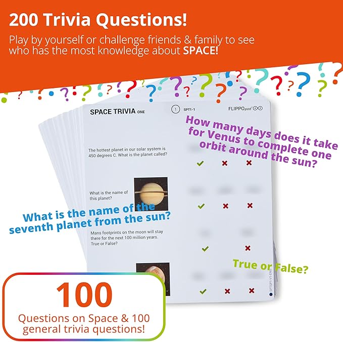 Quiz Device Game - Space Trivia Quiz Game - 25 Cards - 200 Questions - Educational & Fun - Ideal Travel Games for Kids - Family Quiz Games - Portable Pack - Age 6+