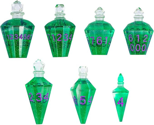 7PCS Potion DND Dice Set,Transparent Sharp Edge Dice Set D&D RPG Polyhedral Die,for Dungeons & Dragons, Pathfinder, and TTRPG Roleplaying Games (Green)