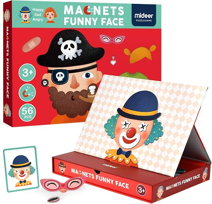MiDeer Magnetic Funny Face Puzzle 56 Piece Jigsaw Puzzleboard with Drawers Portable Imagination Game