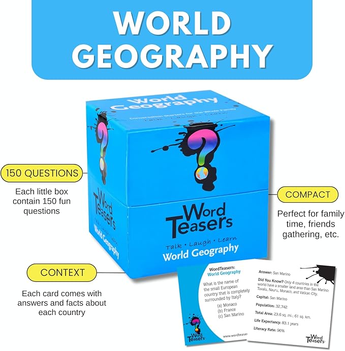 ? WORD TEASERS World Geography - Geography Game for All Ages - Fun & Interesting World Geography Trivia Game - 150 Geography Trivia Cards