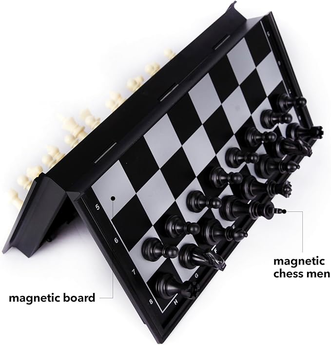 Gamie Magnetic Travel Chess Game, Foldable Portable Chess Board Game for Kids, Entertaining Road Trip Toys, Travel Games, and Desktop Toys for Adults
