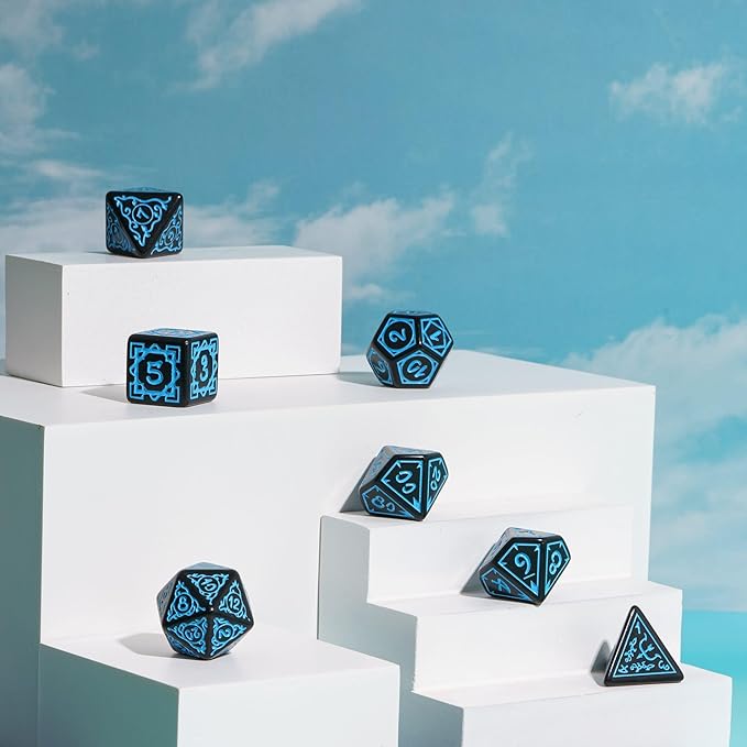 DND Dice Set -D&D Polyhedral Dice (7 Pcs) Druid Dice with Leather Dice Bag for Dungeons and Dragons Role Playing Dice Games RPGs(Druid - Black Blue)