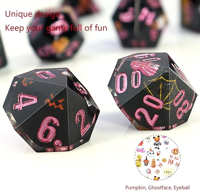 DND Dice Set Polyhedral, IDTQ Dungeons and Dragons Purple Dice Set RPG MTG Table Games 7-Die Resin Sharp with Acrylic Starlight Accent Box (Pumpkin - Black)