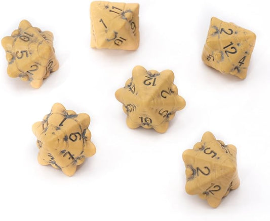 D12 Dice Set - Set of Six 12 Sided Dice - Skull & Bone Themed RPG Dice. Cool & Unique Gift and Compatible with Dungeons & Dragons (DND), D&D, Pathfinder, D and D (Ancient Bone Yellow)