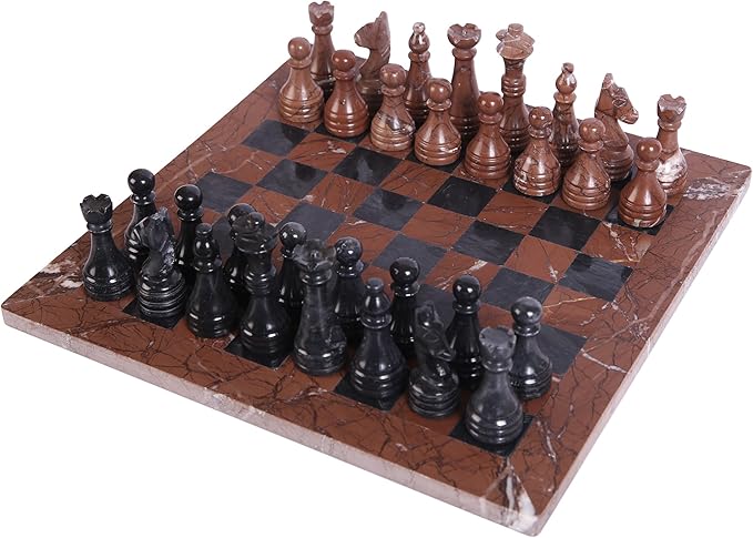 15 Inch Luxury Chess Set Classic Chess Boards for Adults with Handcrafted Stone Board & Marble Chess Pieces Ideal for Home Decor (Marina & Black)