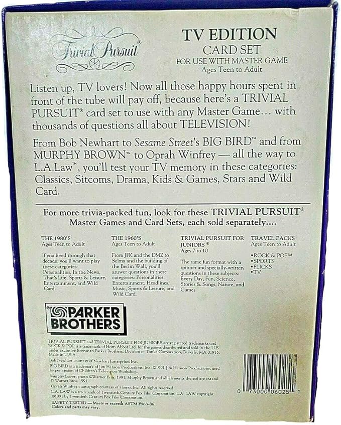 Trivial Pursuit TV Edition Card Set by Horn Abbot