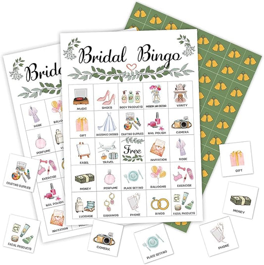 Ziyouza Greenery Bridal Bingo - 24 Players Wedding Shower Games, Engagement & Bachelorette Tea Party Bingo Game