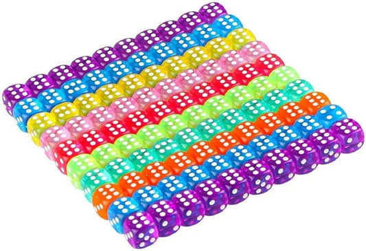 100 Pcs 6-Sided Games Dice Set, Translucent Colors Dices 14 mm Round Corner Dice for Playing Games, Acrylic Bulk Dice for Board Games, Dice Games, Party Favors Gifts