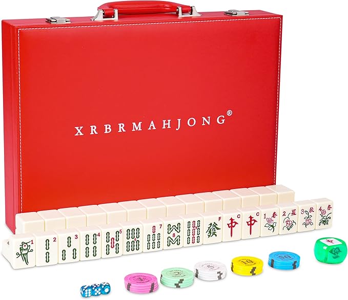 Chinese Mahjong Set, 146 Numbered Melamine 1.6" (40 mm), Large Size Complete Mah jongg Set with Carrying Travel Case (Lvory Yellow)