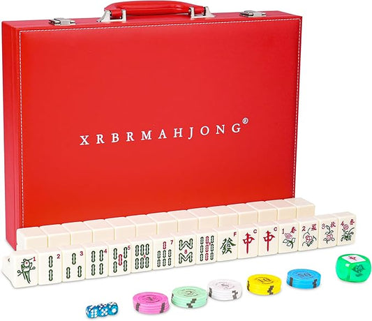 Chinese Mahjong Set, 146 Numbered Melamine 1.6" (40 mm), Large Size Complete Mah jongg Set with Carrying Travel Case (Lvory Yellow)